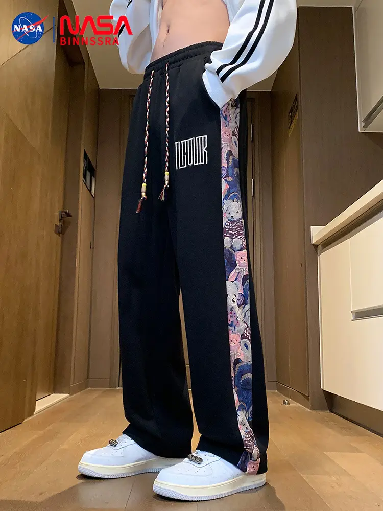 NASA Men's Embroidered Straight Pants Black 2024 - Image 13