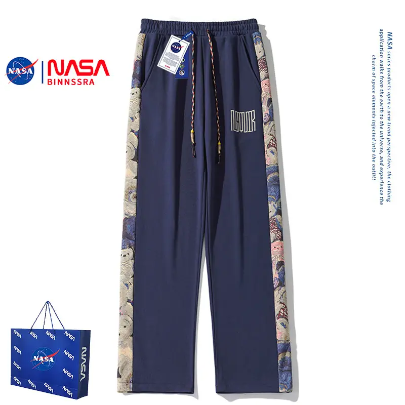 NASA Men's Embroidered Straight Pants Black 2024 - Image 3
