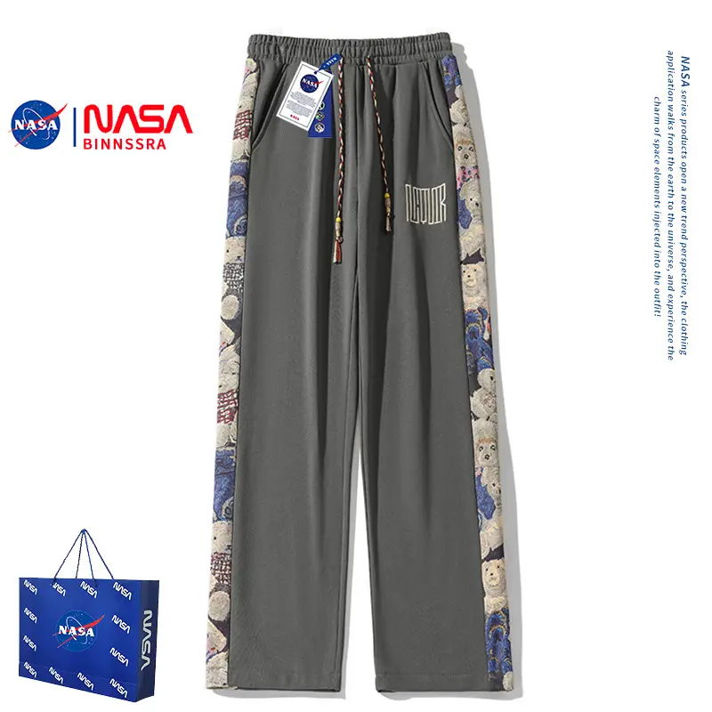 NASA Men's Embroidered Straight Pants Black 2024 - Image 4
