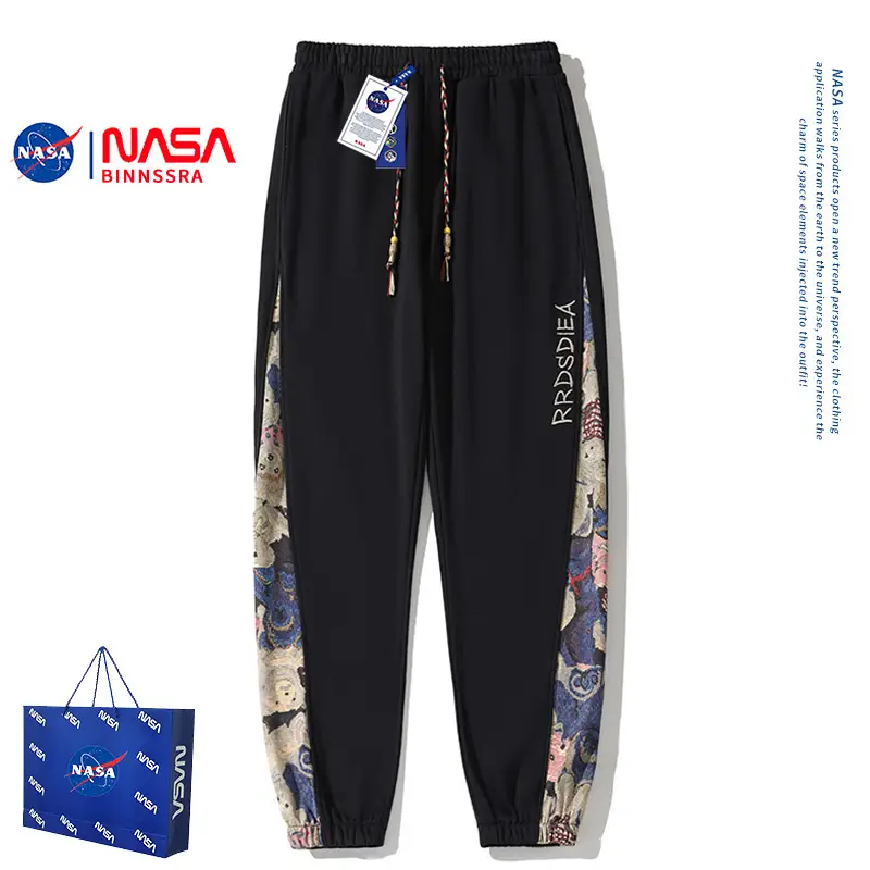 NASA Men's Embroidered Straight Pants Black 2024 - Image 5