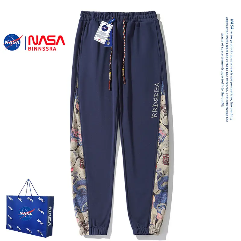 NASA Men's Embroidered Straight Pants Black 2024 - Image 7