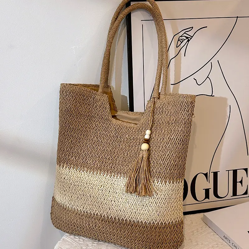 Women Woven Straw Shoulder Bag Large Capacity Summer Beach Tote - Image 2