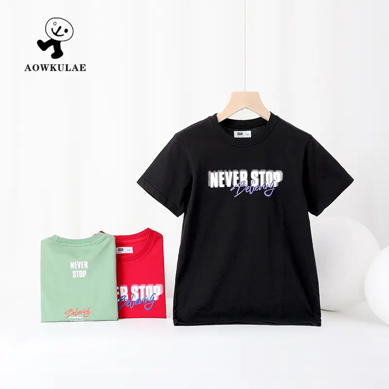 Korean Boys Black T-Shirt Never Stop Running Fan Print - Image 8
