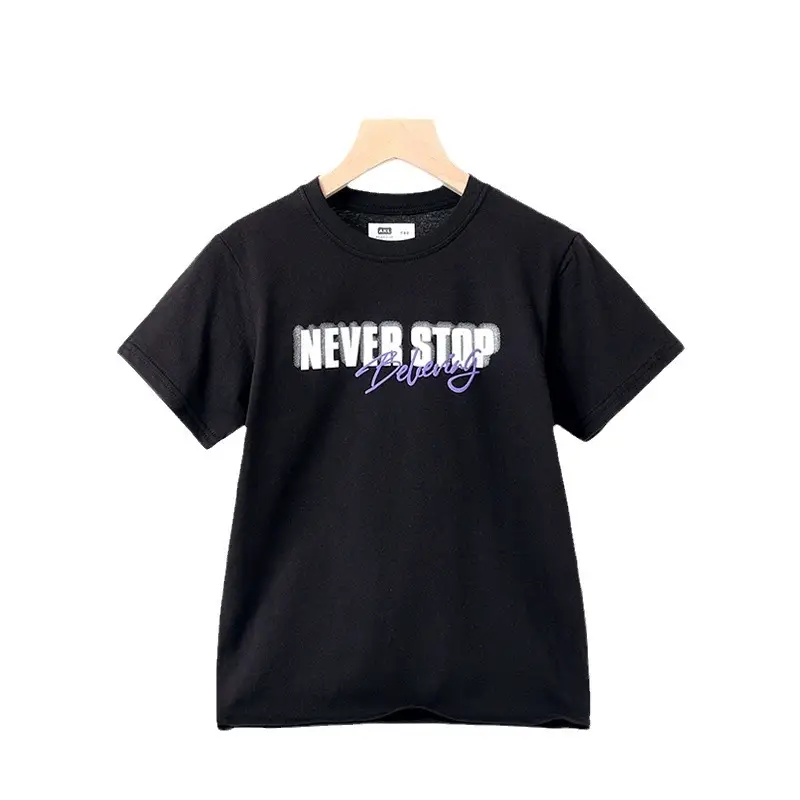 Korean Boys Black T-Shirt Never Stop Running Fan Print - Image 12