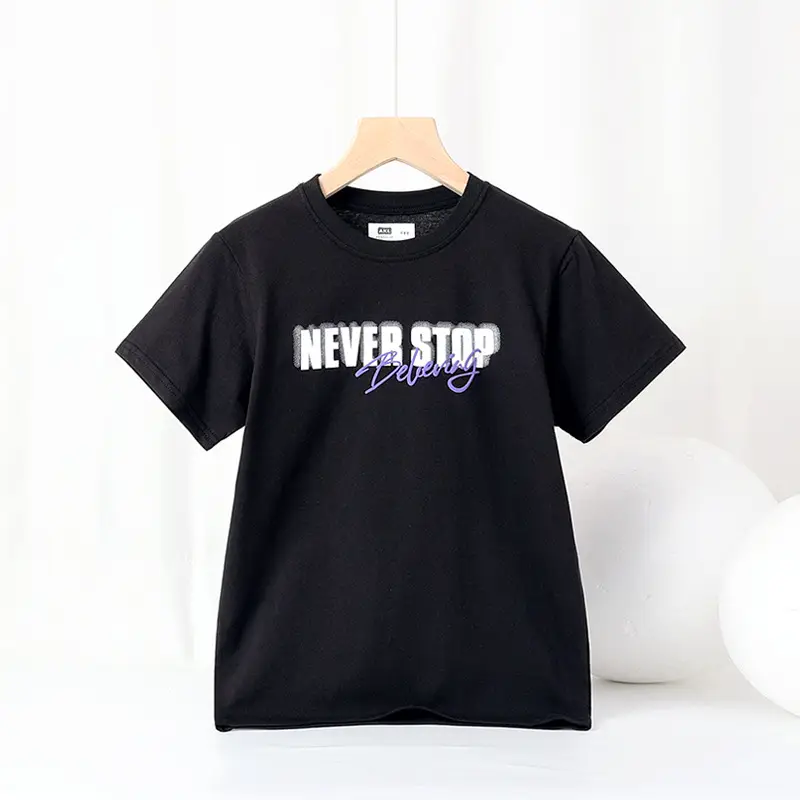 Korean Boys Black T-Shirt Never Stop Running Fan Print - Image 6