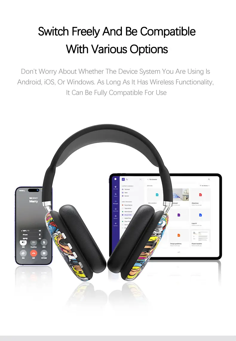 P9 Graffiti Headphones Wireless Bluetooth Gaming Music Mobile β feature 16