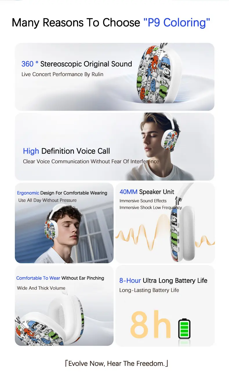 P9 Graffiti Headphones Wireless Bluetooth Gaming Music Mobile β feature 5