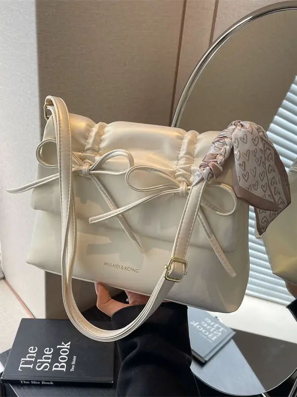 Silver Bow Crossbody Bag for Women Large Capacity - Image 6