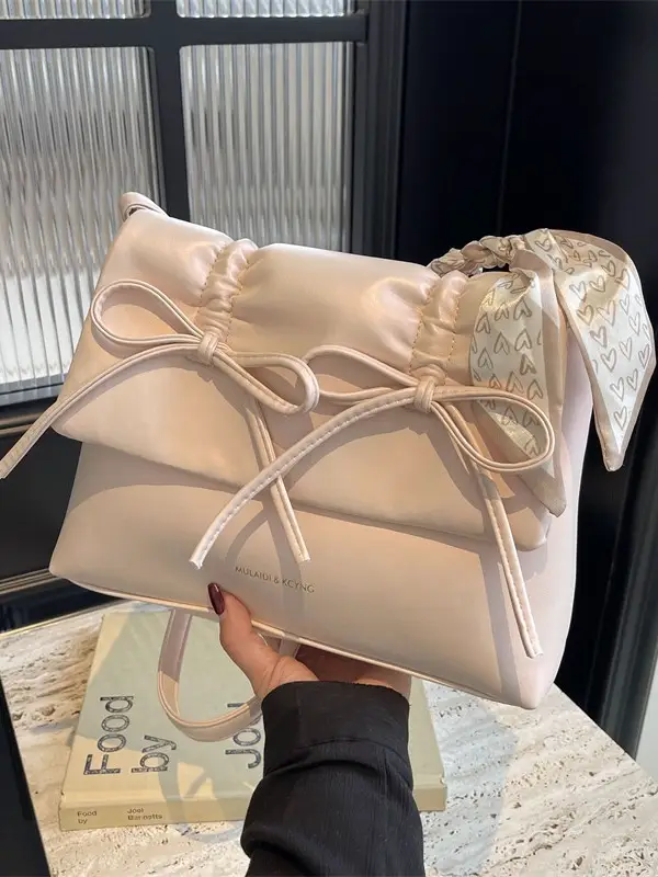 Silver Bow Crossbody Bag for Women Large Capacity - Image 8