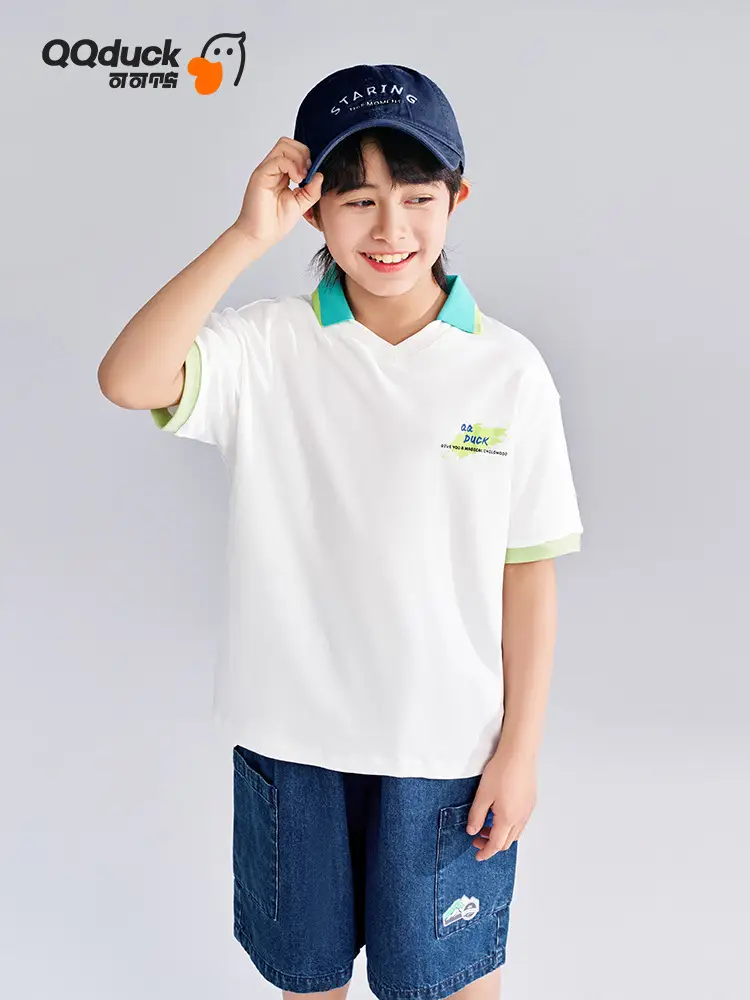 QQduck Boys Short Sleeve T-Shirt White Green Cap - Image 5