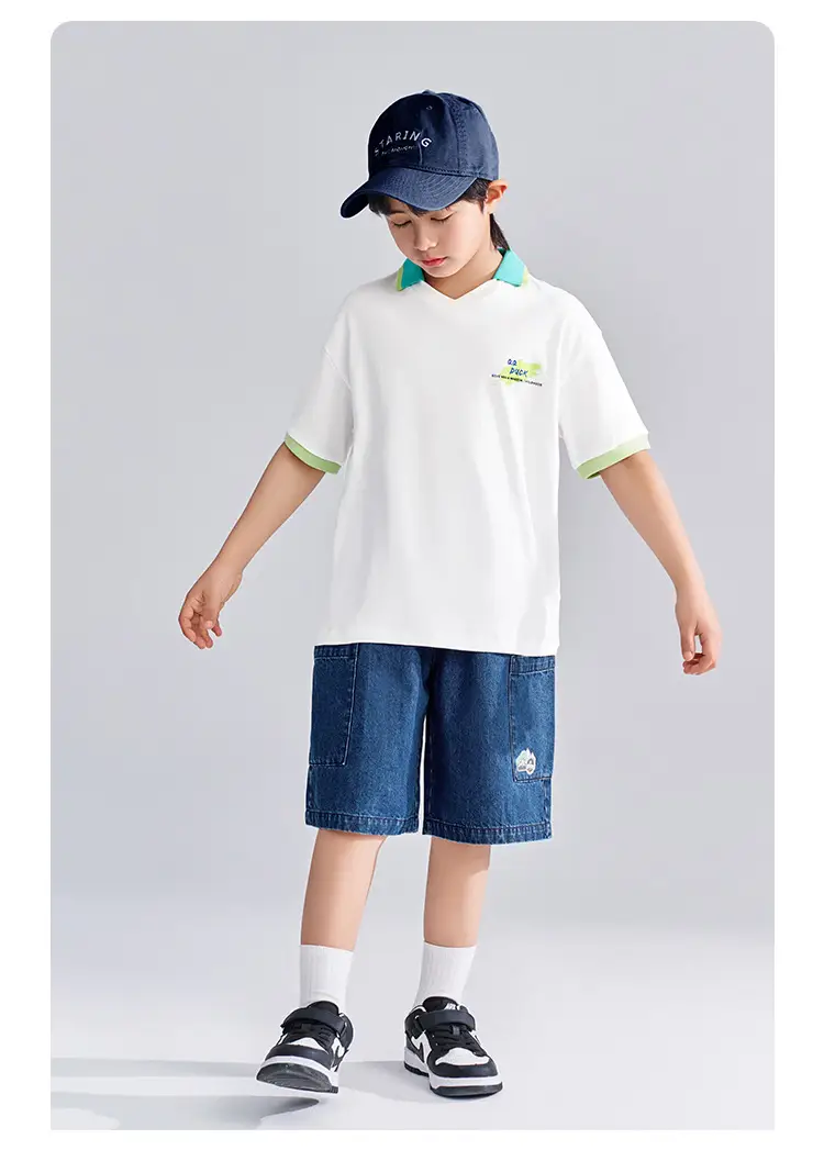 QQduck Boys Short Sleeve T-Shirt White Green Cap — feature 13