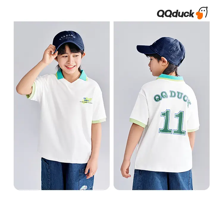 QQduck Boys Short Sleeve T-Shirt White Green Cap — feature 14