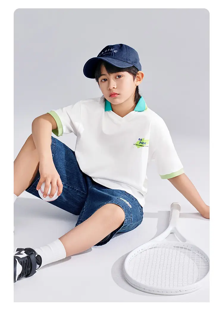 QQduck Boys Short Sleeve T-Shirt White Green Cap — feature 15