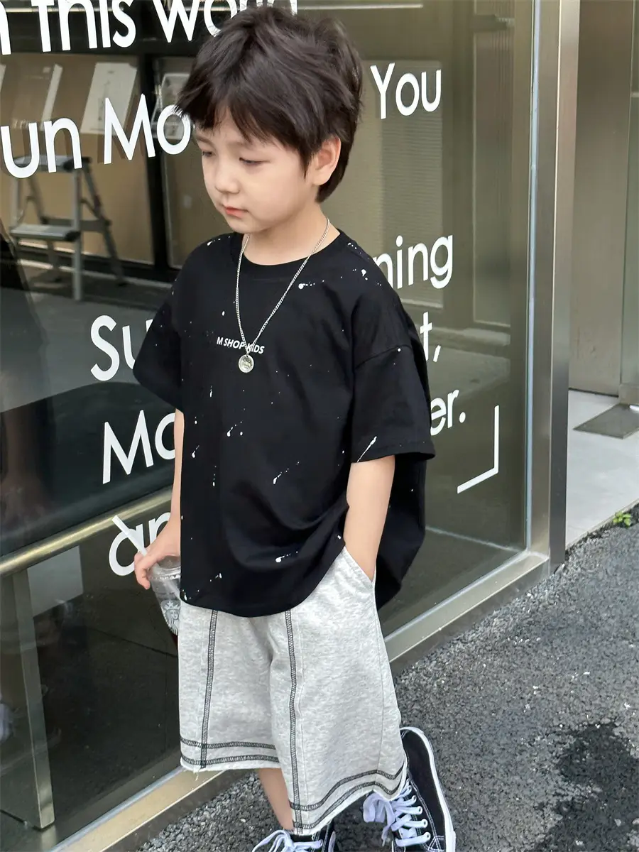 Boys Cotton Summer T-Shirt Pink Pants 2025 New — feature 23