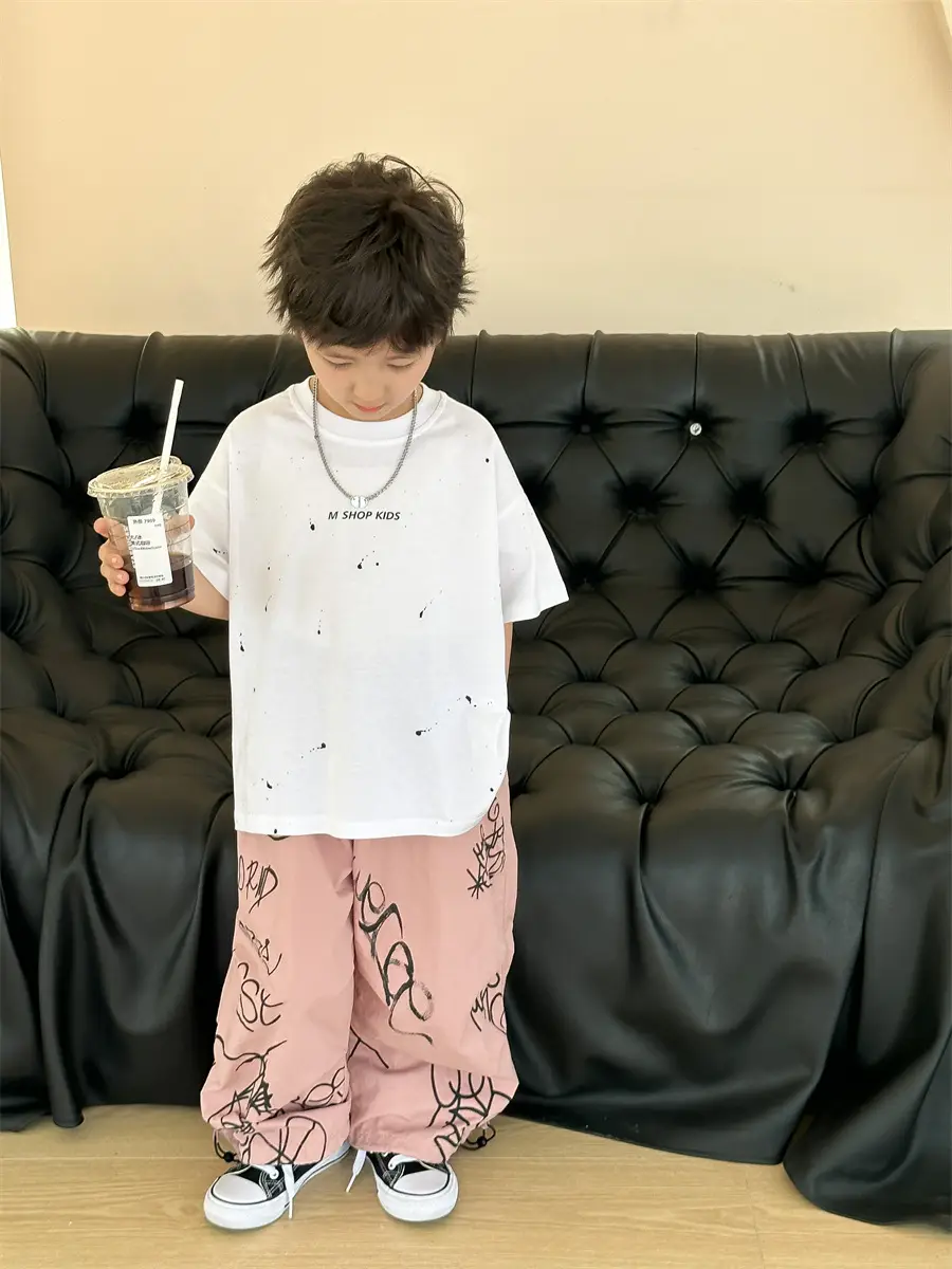 Boys Cotton Summer T-Shirt Pink Pants 2025 New — feature 28