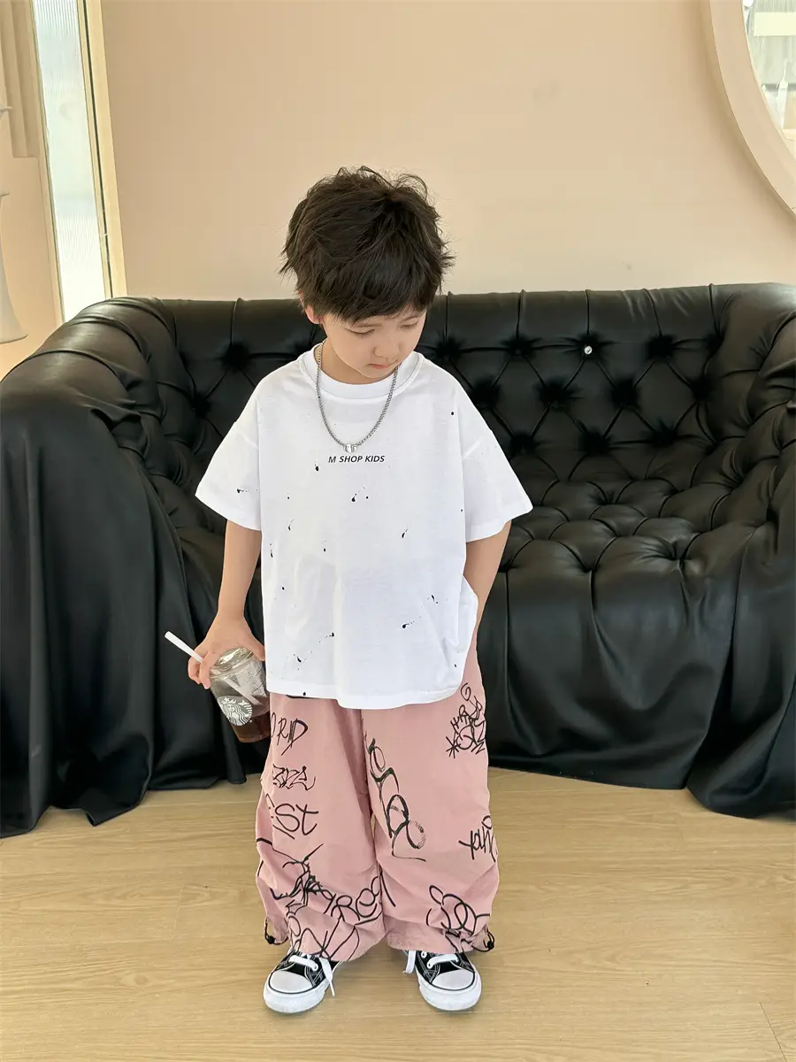 Boys Cotton Summer T-Shirt Pink Pants 2025 New — feature 29