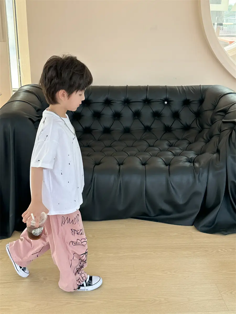 Boys Cotton Summer T-Shirt Pink Pants 2025 New — feature 31