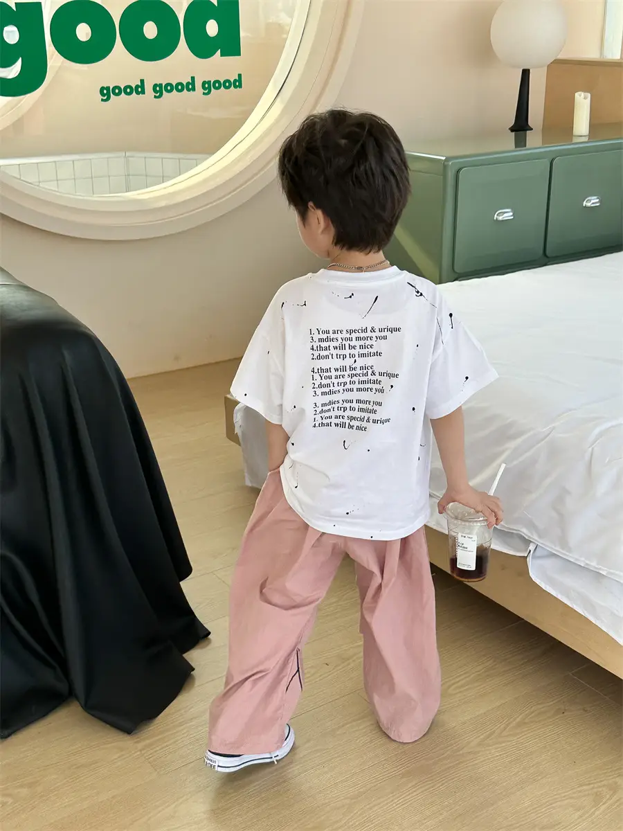 Boys Cotton Summer T-Shirt Pink Pants 2025 New — feature 32