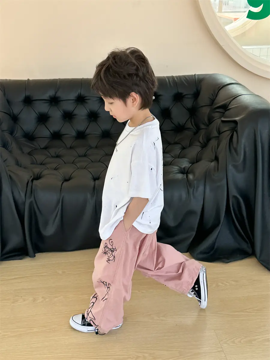 Boys Cotton Summer T-Shirt Pink Pants 2025 New — feature 33