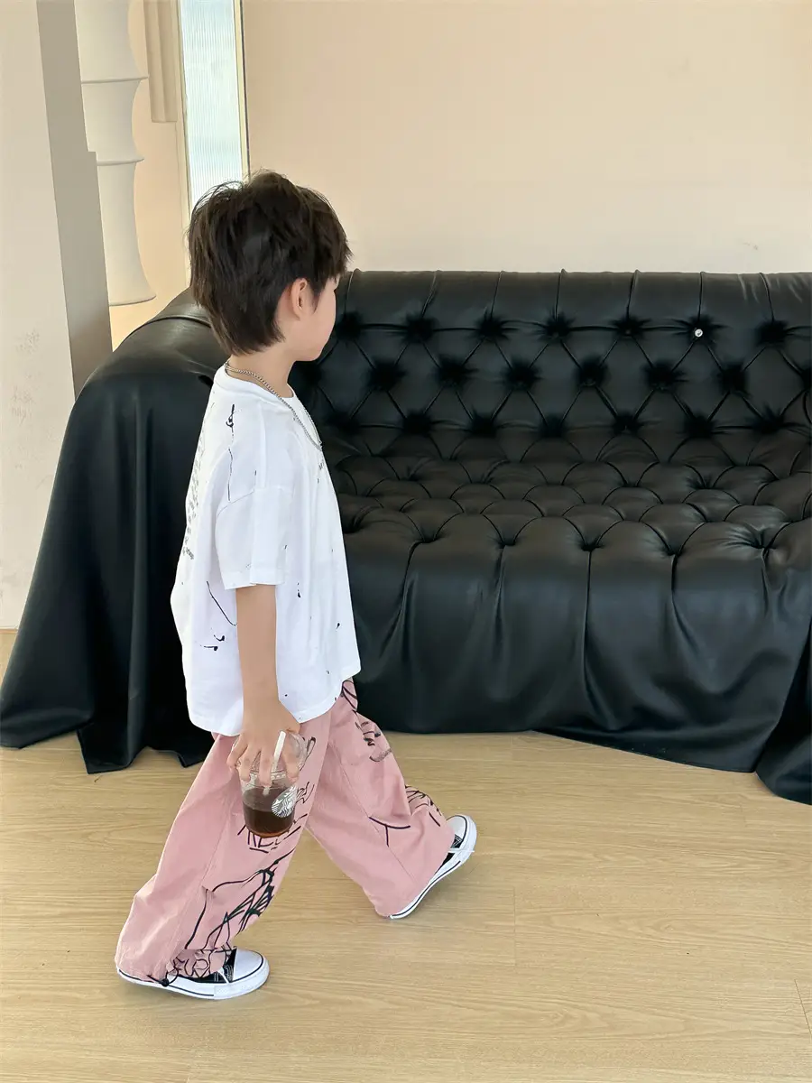 Boys Cotton Summer T-Shirt Pink Pants 2025 New — feature 34