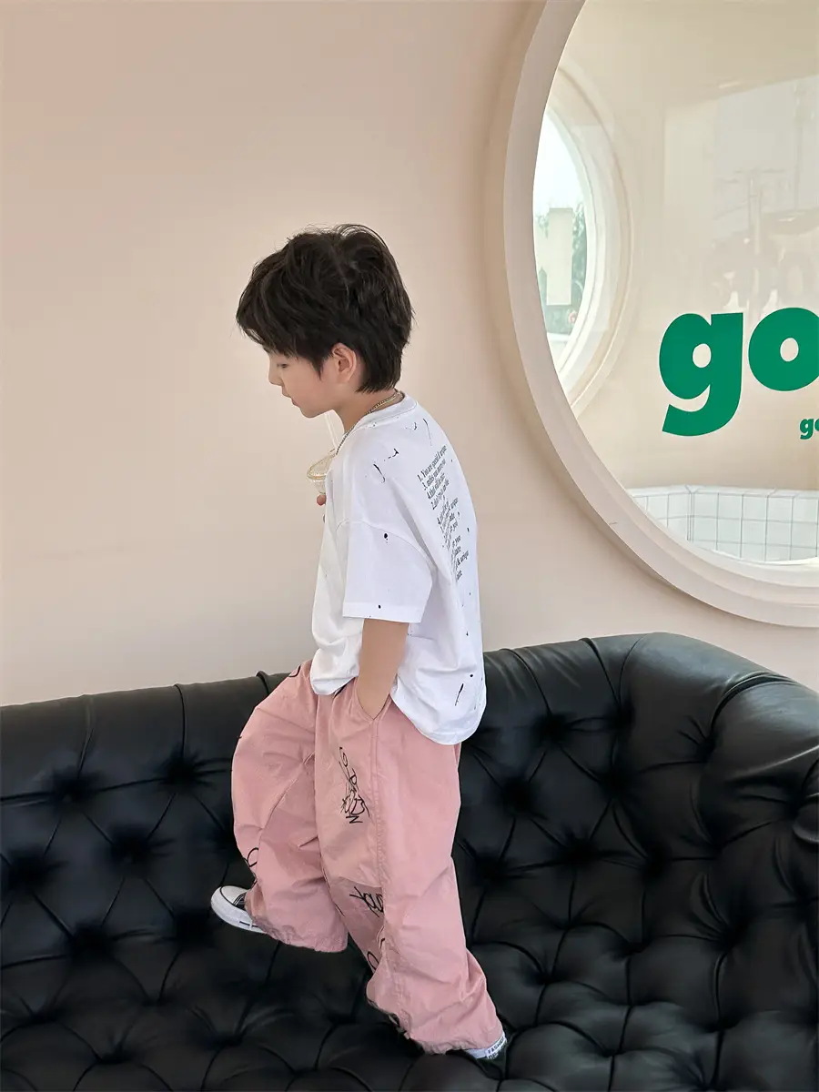 Boys Cotton Summer T-Shirt Pink Pants 2025 New — feature 36