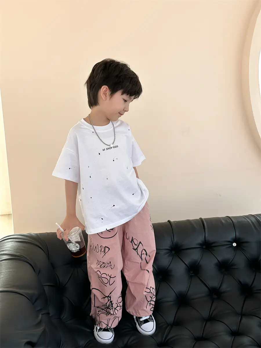Boys Cotton Summer T-Shirt Pink Pants 2025 New — feature 37