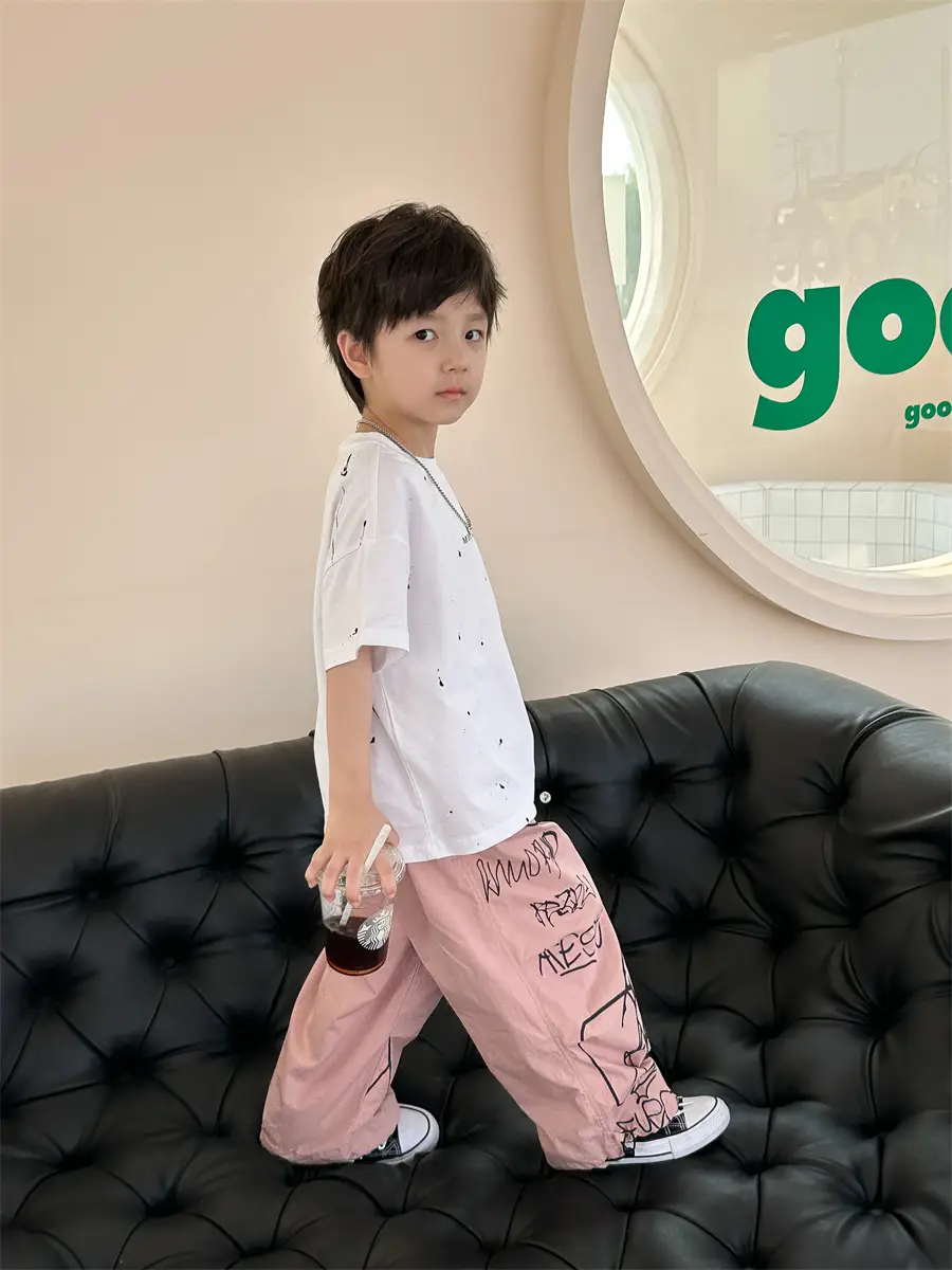 Boys Cotton Summer T-Shirt Pink Pants 2025 New — feature 38