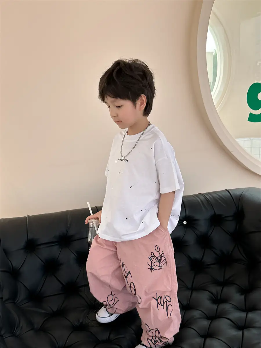 Boys Cotton Summer T-Shirt Pink Pants 2025 New — feature 39