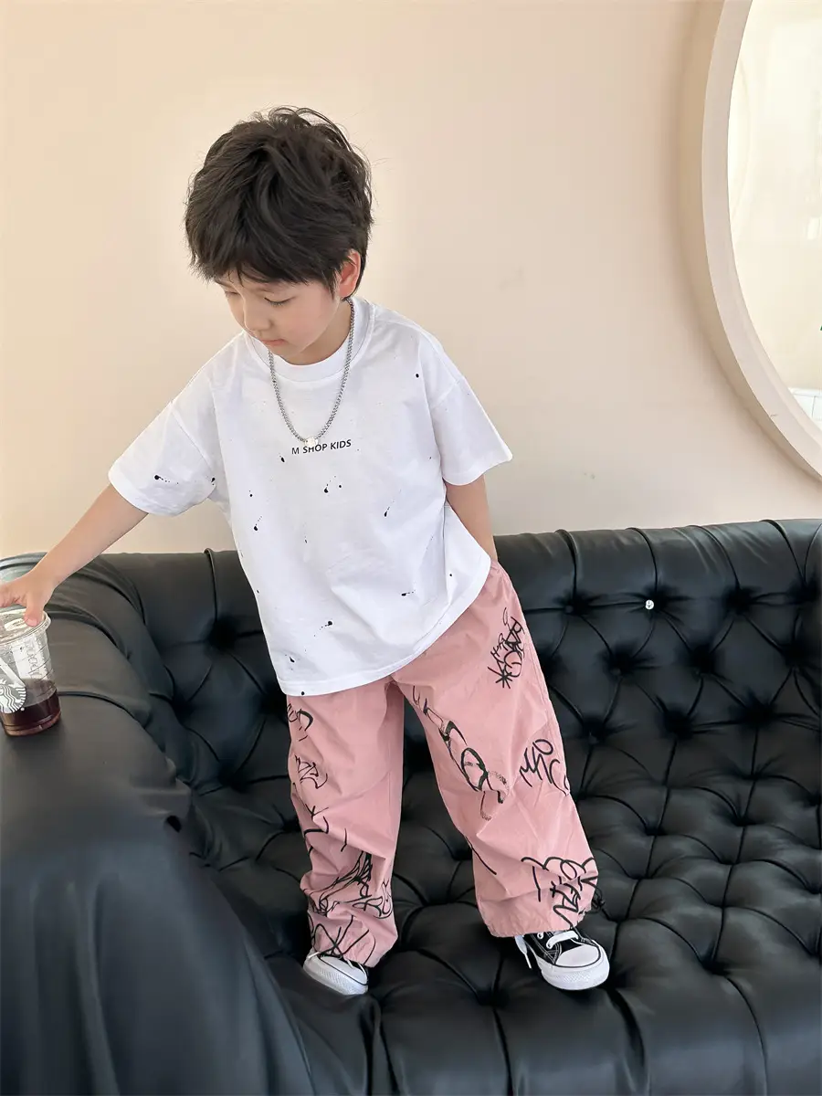 Boys Cotton Summer T-Shirt Pink Pants 2025 New — feature 40