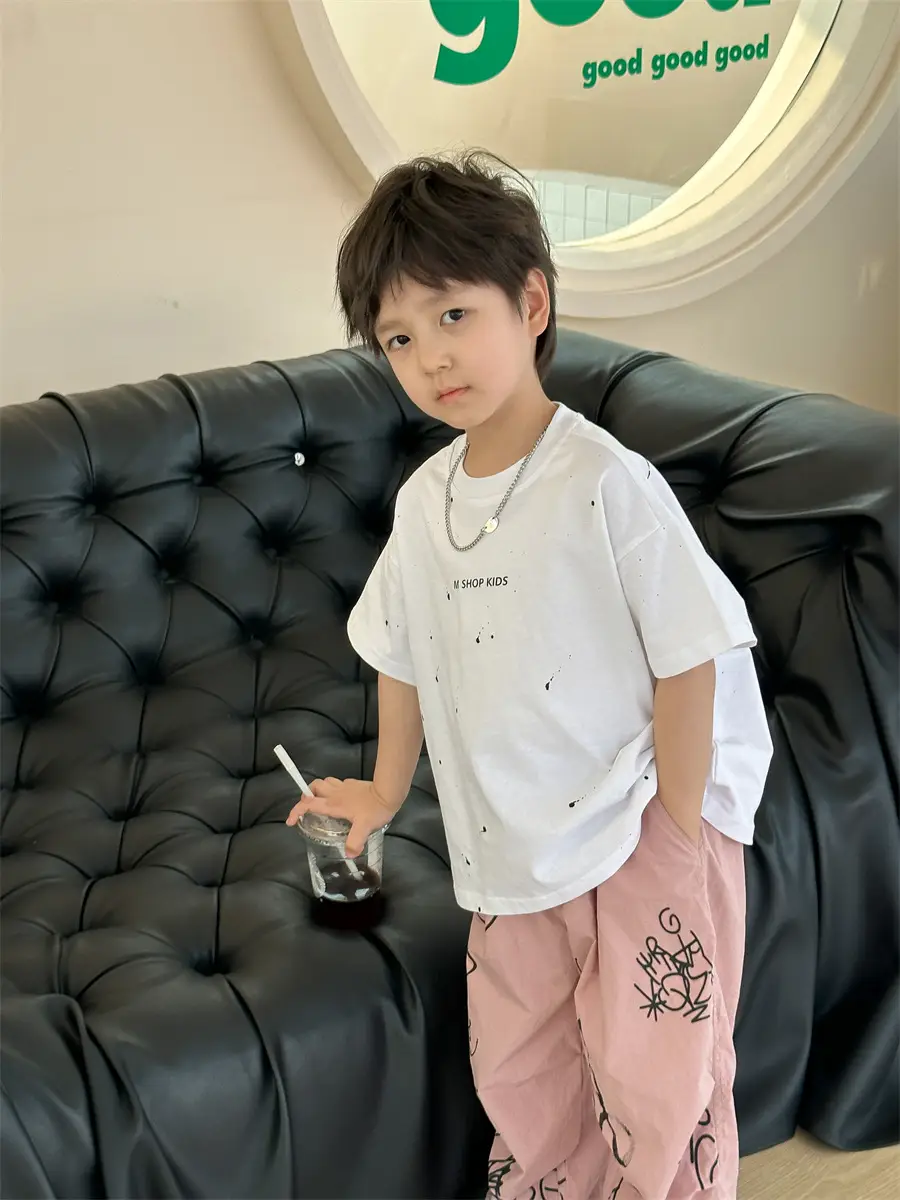 Boys Cotton Summer T-Shirt Pink Pants 2025 New — feature 41
