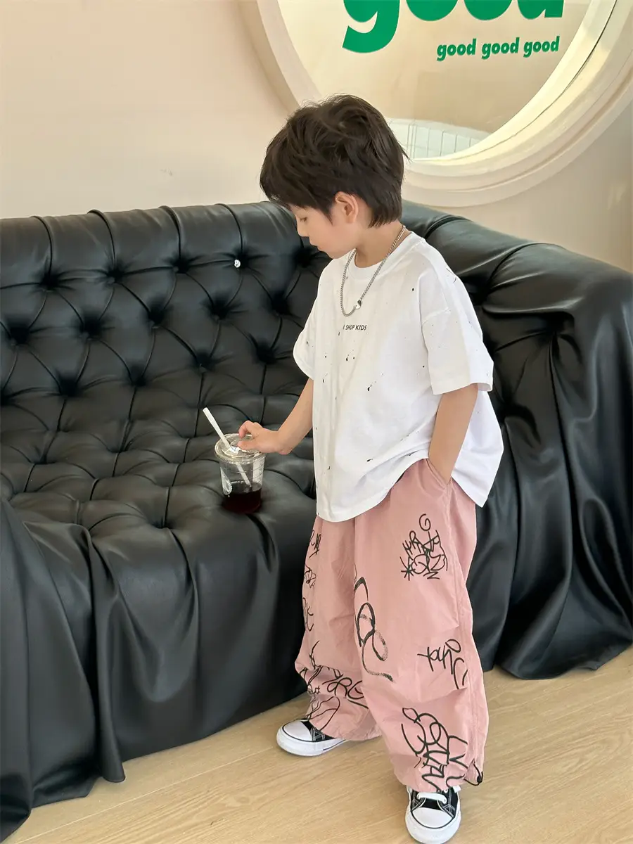 Boys Cotton Summer T-Shirt Pink Pants 2025 New — feature 43