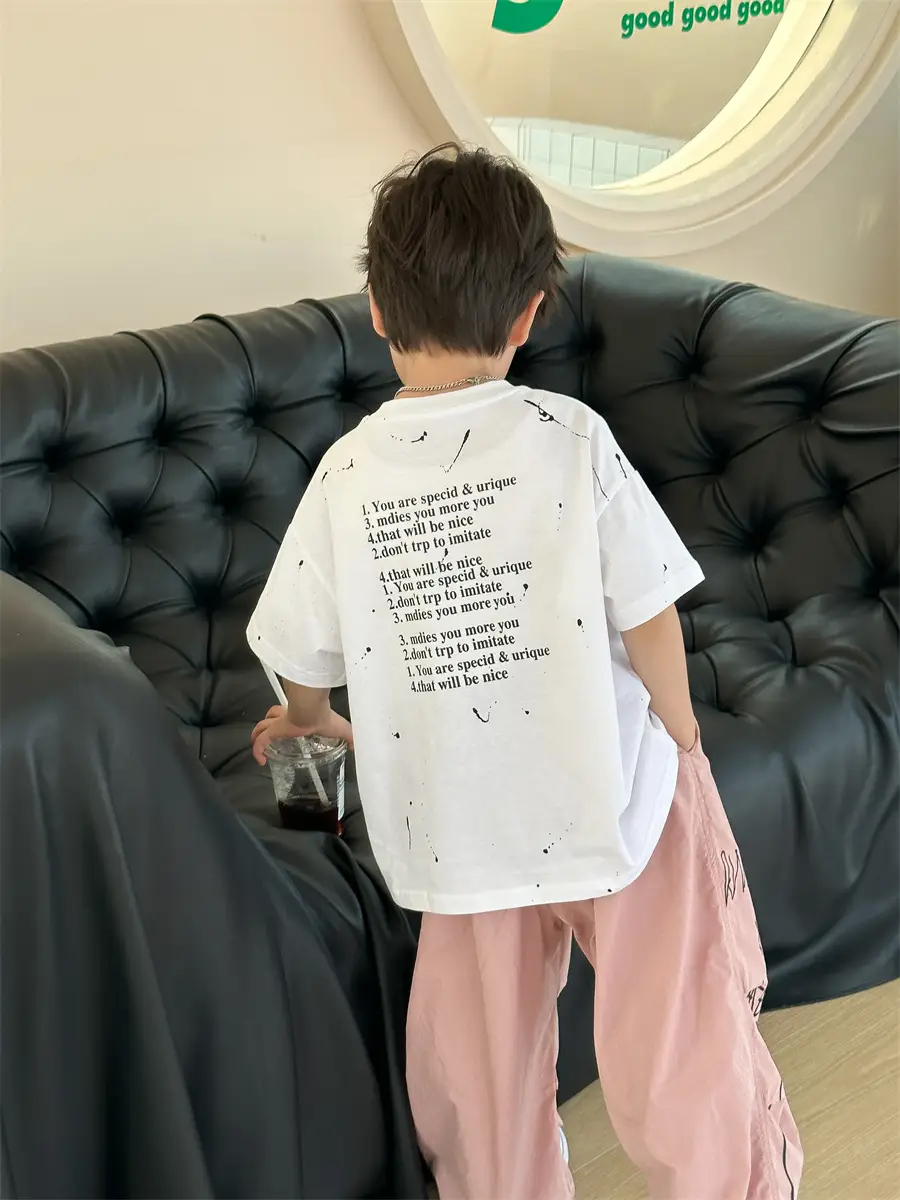 Boys Cotton Summer T-Shirt Pink Pants 2025 New — feature 46