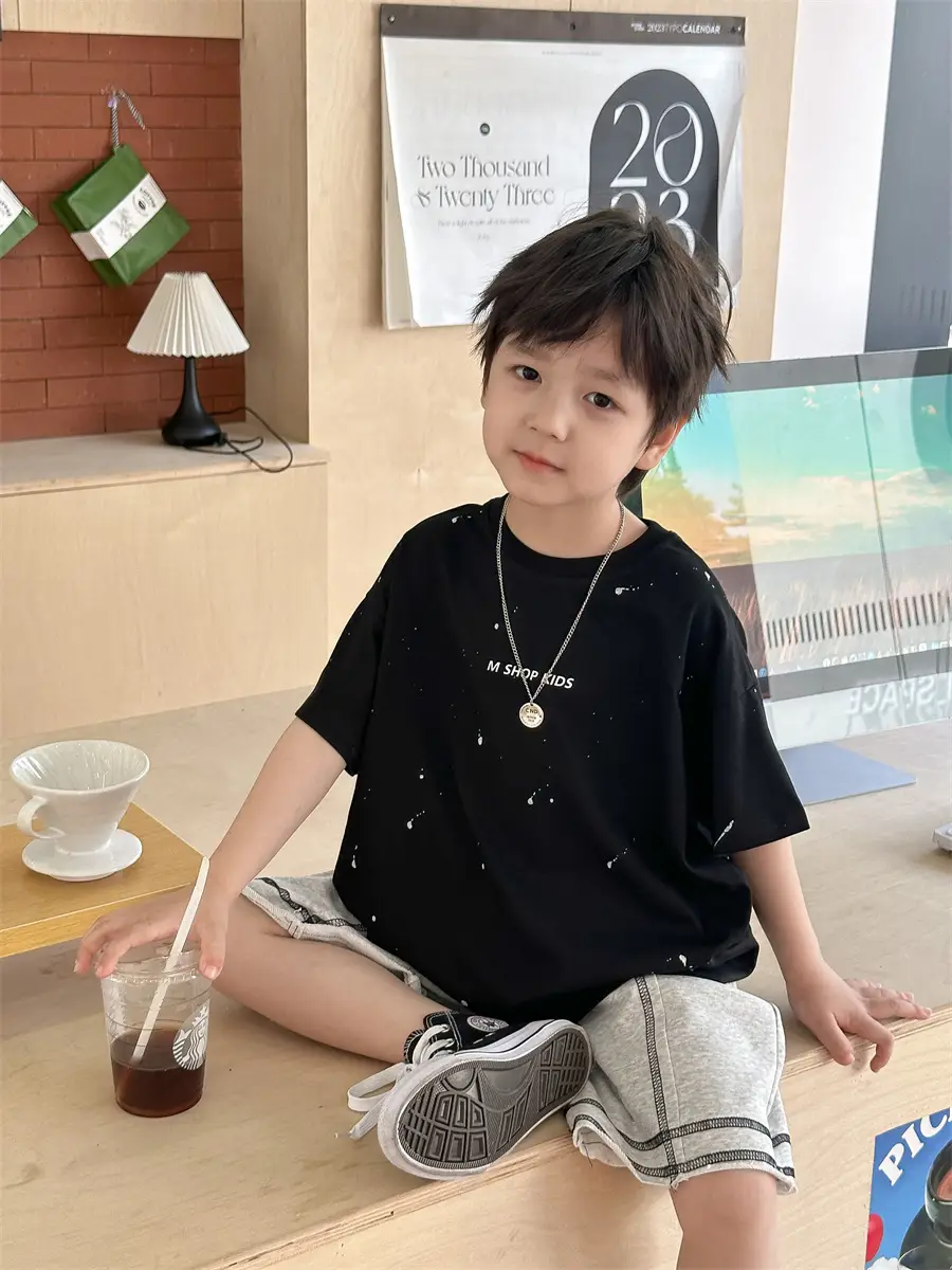 Boys Cotton Summer T-Shirt Pink Pants 2025 New - Image 2