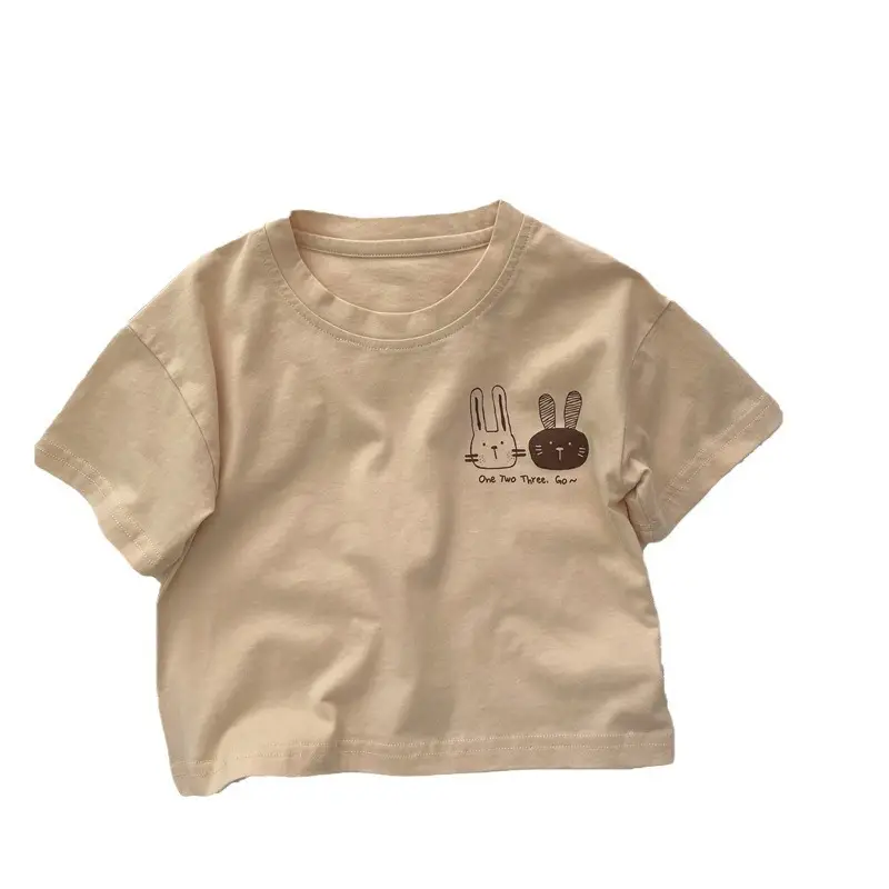 Kids Cotton Short Sleeve T-Shirt with Rabbit Print