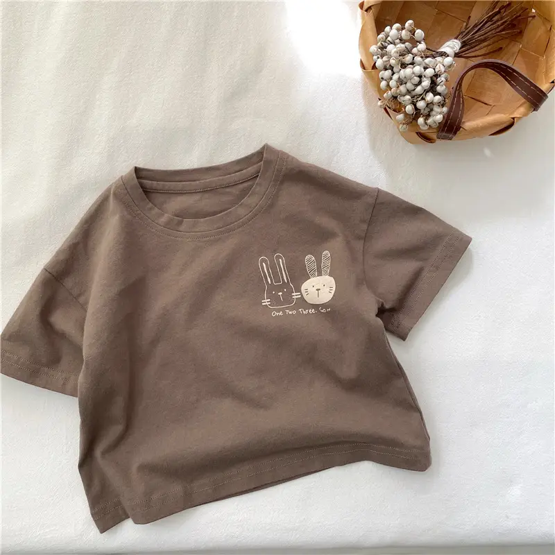 Kids Cotton Short Sleeve T-Shirt with Rabbit Print — feature 1