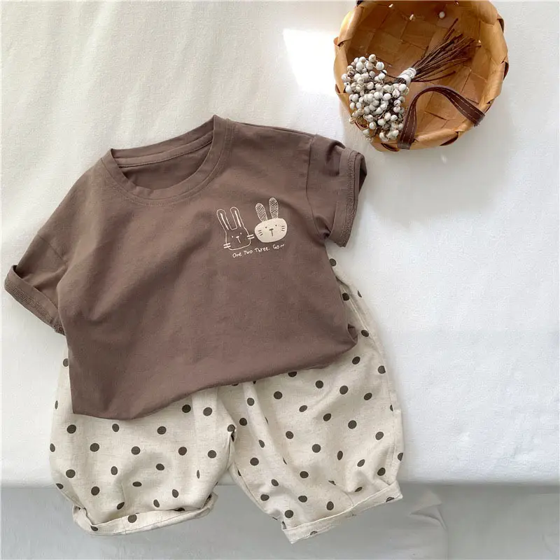 Kids Cotton Short Sleeve T-Shirt with Rabbit Print — feature 10