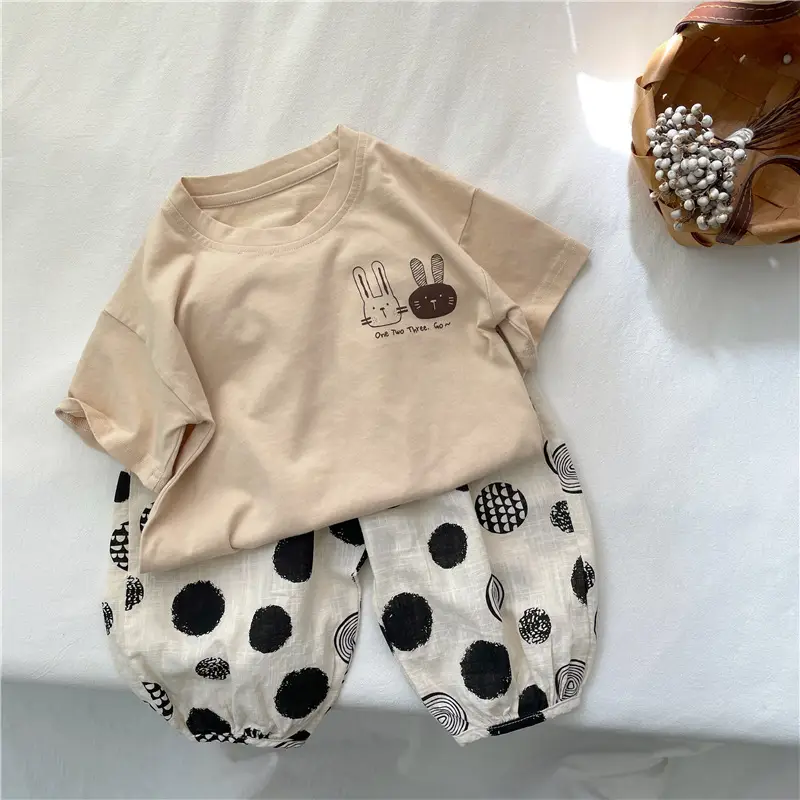 Kids Cotton Short Sleeve T-Shirt with Rabbit Print — feature 11