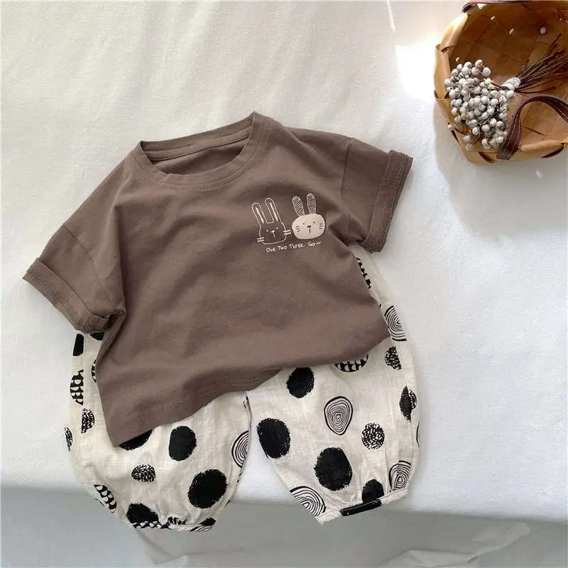 Kids Cotton Short Sleeve T-Shirt with Rabbit Print — feature 12