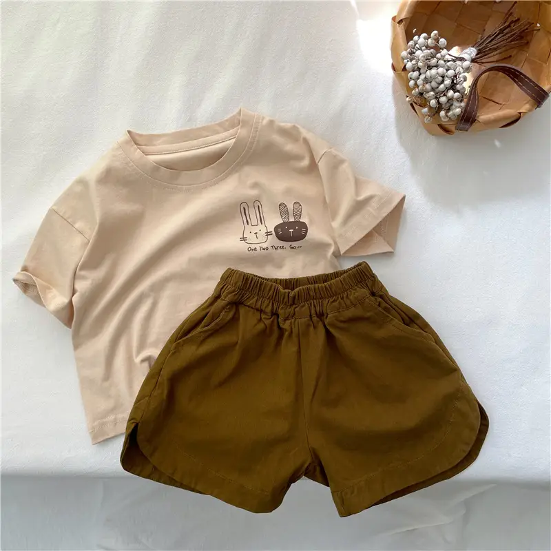 Kids Cotton Short Sleeve T-Shirt with Rabbit Print — feature 14