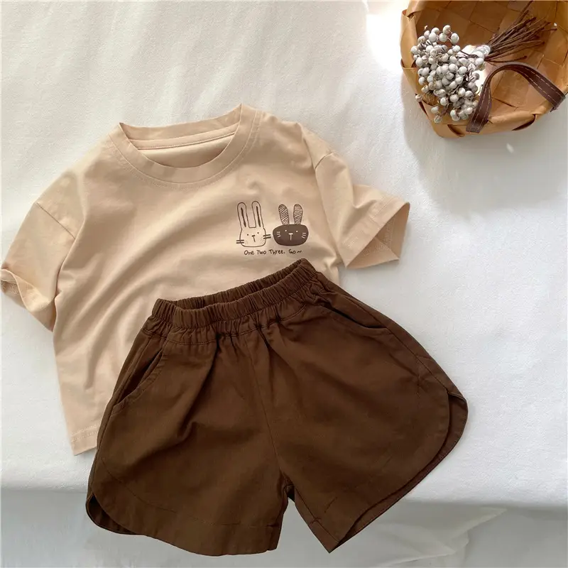 Kids Cotton Short Sleeve T-Shirt with Rabbit Print — feature 15