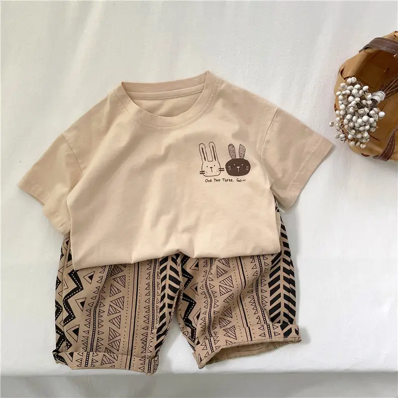 Kids Cotton Short Sleeve T-Shirt with Rabbit Print — feature 16