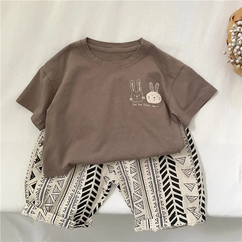 Kids Cotton Short Sleeve T-Shirt with Rabbit Print — feature 17