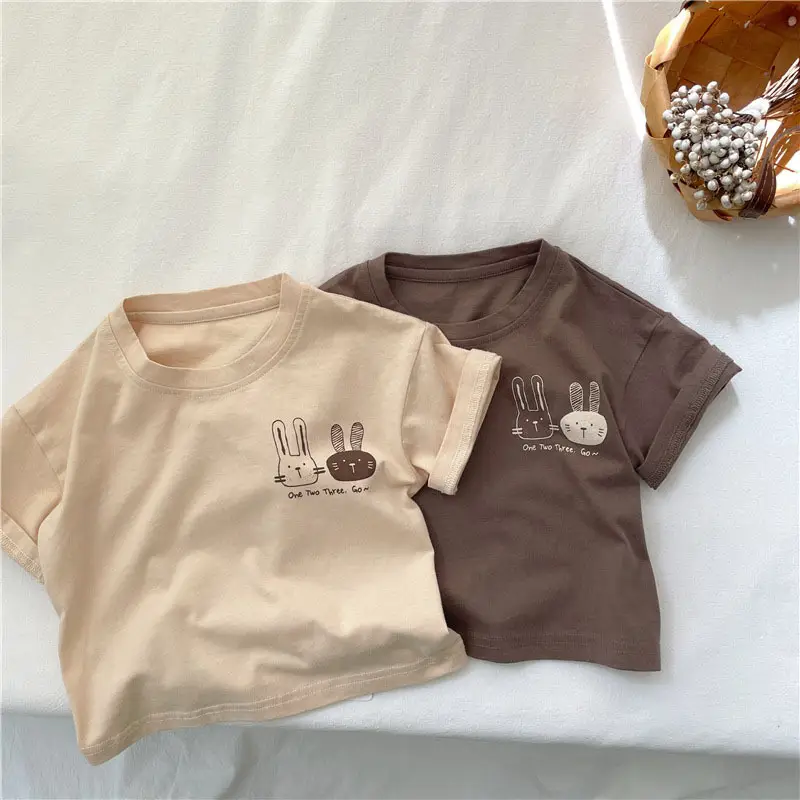 Kids Cotton Short Sleeve T-Shirt with Rabbit Print — feature 18