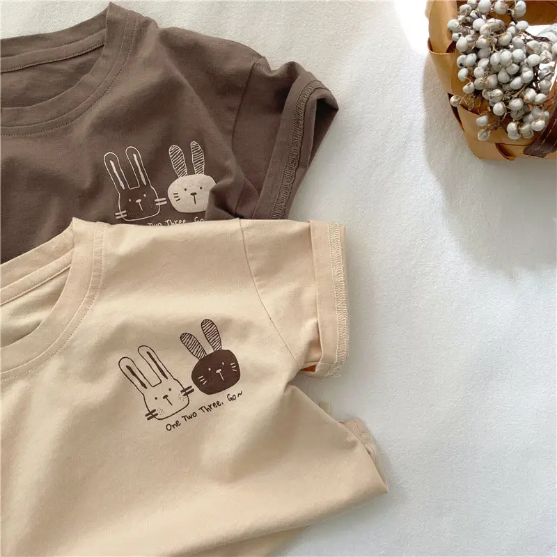 Kids Cotton Short Sleeve T-Shirt with Rabbit Print — feature 19