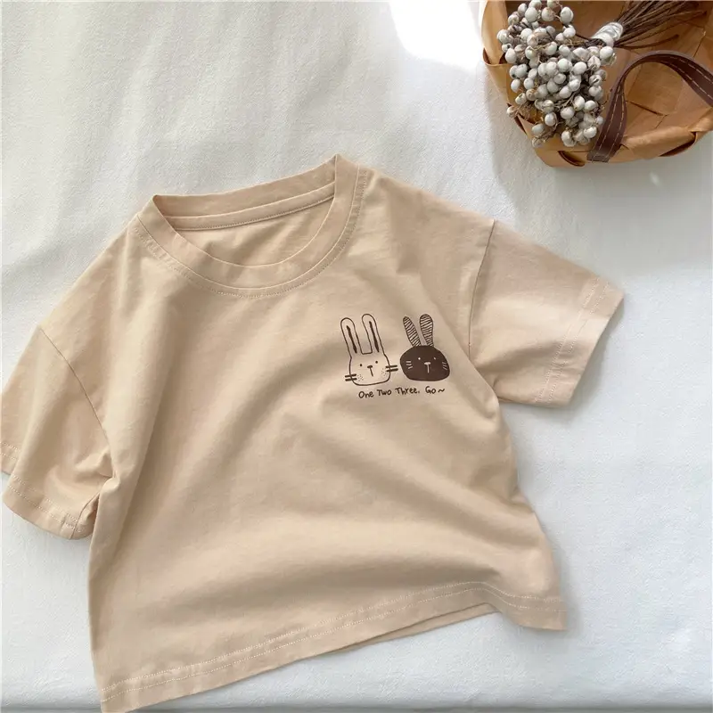 Kids Cotton Short Sleeve T-Shirt with Rabbit Print — feature 8
