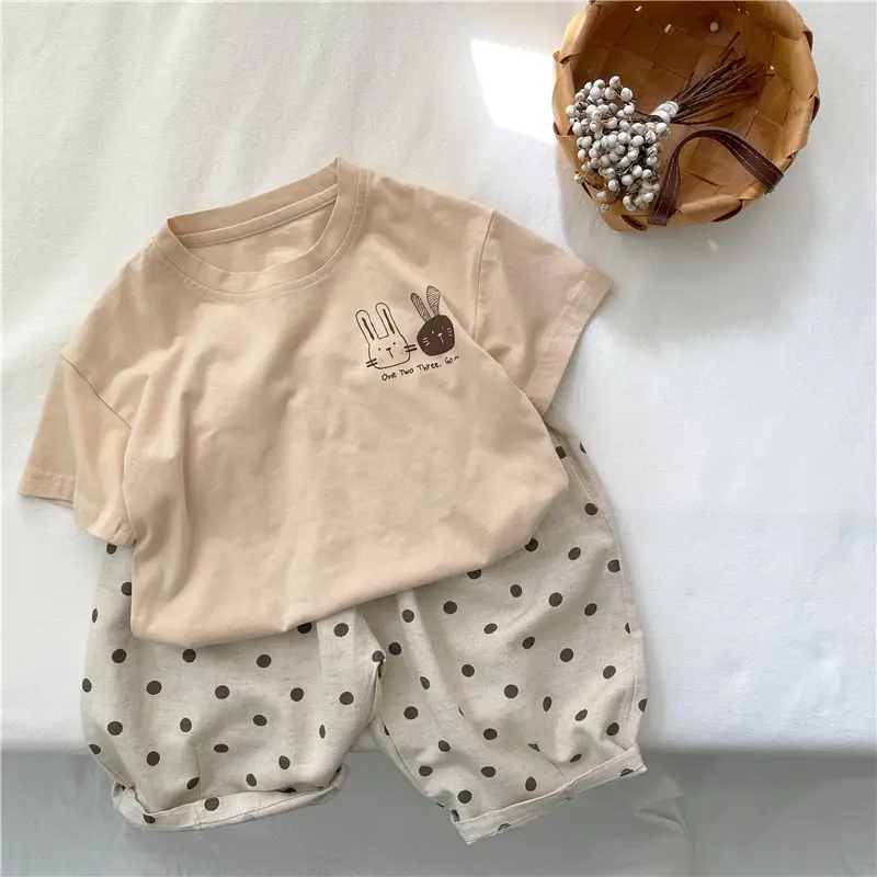 Kids Cotton Short Sleeve T-Shirt with Rabbit Print — feature 9