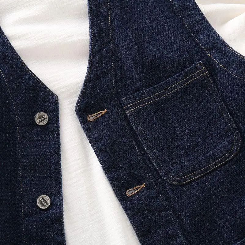 Classic Denim V-Neck Vest for Men Dark Blue