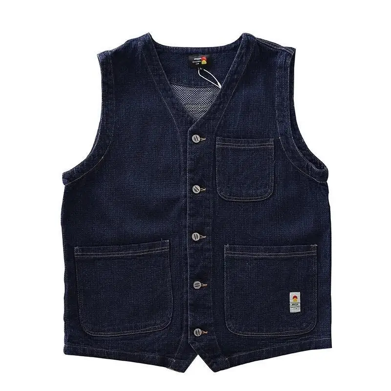 Classic Denim V-Neck Vest for Men Dark Blue