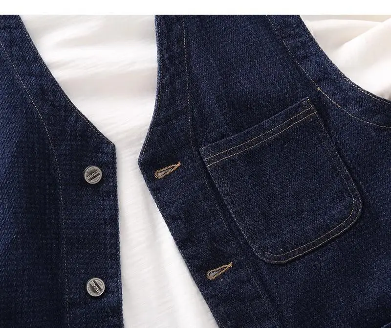 Classic Denim V-Neck Vest for Men Dark Blue — feature 1