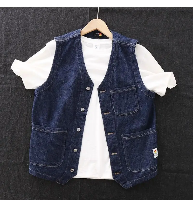 Classic Denim V-Neck Vest for Men Dark Blue — feature 5